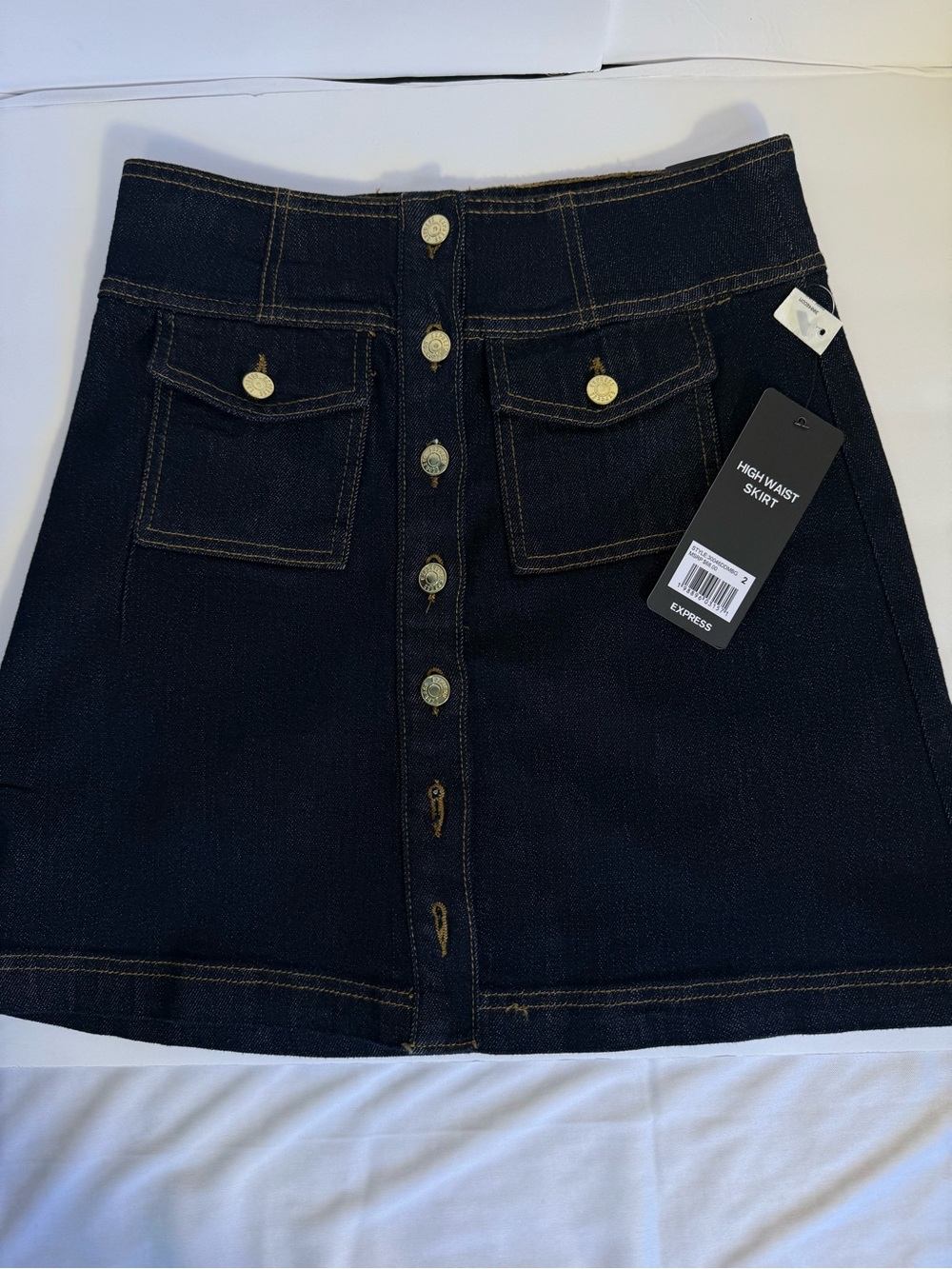 Express Dark Blue High-Waist Button-Front Mini Skirt